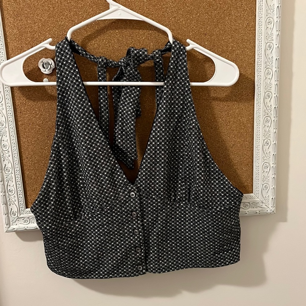Free People Black & White Plaid halter top